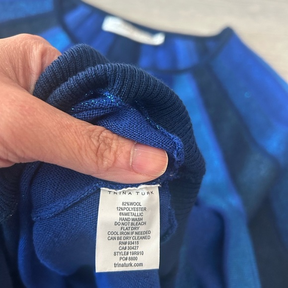 Trina Turk Wool Blend Shimmer Blue Sweater Size S - Picture 6 of 7